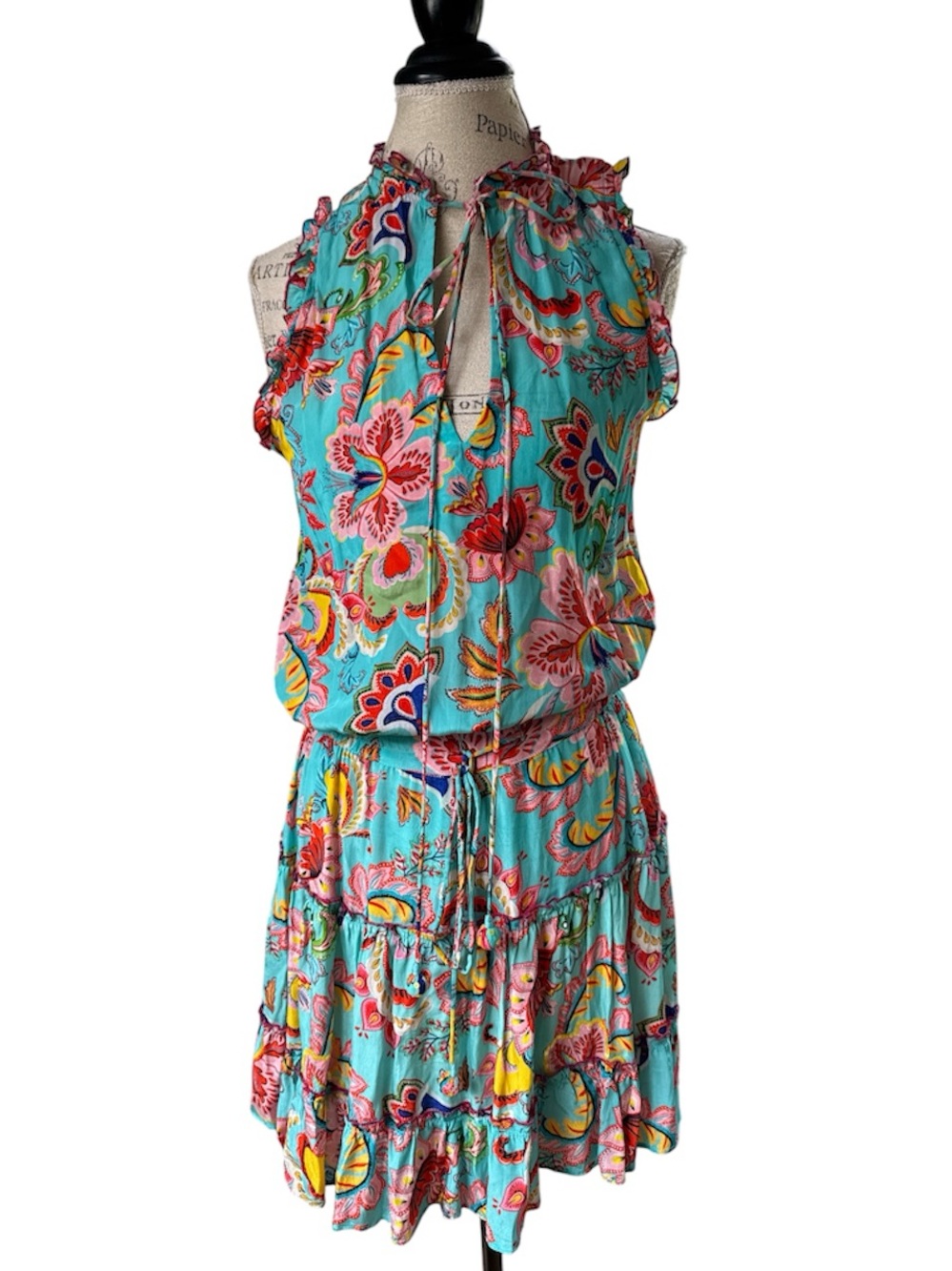 Anthropologie TAJ embroidered sequins smock waist mini‎ floral dress medium